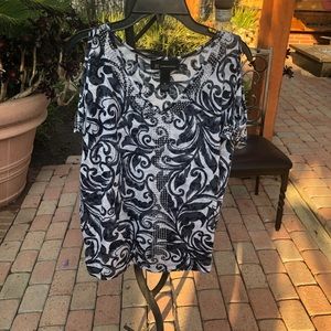 INC Size M black and white off the shoulder blouse